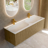 Mondiaz KURVE Ensemble de meuble salle de bain - 140x46x40cm - 2 tiroirs - lavabo en solid surface - double - 2 trous de robinet - Dusk SW1414737
