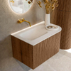 MONDIAZ KURVE 75cm Meuble salle de bain avec module 25 D - couleur Walnut - 1 tiroir - 1 porte - vasque GRUNNE gauche - sans trous de robinet - Talc SW1138232