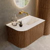 MONDIAZ KURVE-DLUX 75cm Meuble salle de bain avec module 25 G - couleur Walnut - 1 tiroir - 1 porte - vasque GRUNNE droite - sans trou de robinet - couleur Frappe SW1137392