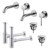 FugaFlow Eccelente Sobrado Slim Kit robinet lavabo - pour double vasque - robinet rehaussé - bonde non-obturable - siphon design - Chrome brillant SW1124362