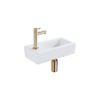 QeramiQ Fuente pack lave-mains – 37,5 x 18,5 x 9 cm – céramique blanc brillant – perçage à gauche – robinet doré brossé SW1232751