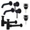 FugaFlow Eccelente Sobrado Slim Kit robinet lavabo - pour double vasque - robinet rehaussé - bonde clic clac - siphon design bas - Noir mat SW1124415