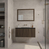 Saniclass Holz Base Meuble de salle de bain - 100cm - 1 vasque en céramique noir - sans trou de robinet - 1 tiroir - miroir - chêne foncé SW857531