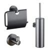 Fortifura Calvi Toiletset - toiletborstelhouder - gesloten - handdoekhaak - toiletrolhouder - met klep - geborsteld gunmetal (antraciet) SW1381786