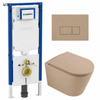 QeramiQ Dely Ensemble WC - 36.3x51.7cm - cuvette profonde - sans bride - réservoir encastré Geberit UP720 - abattant WC à fermeture amortie - plaque de commande taupe - boutons rectangulaires - beige mat SW1426538