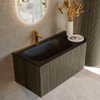 Mondiaz KURVE Ensemble de meuble de salle de bains - 95x46x40cm - 1 tiroir - 1 porte - lavabo solid surface - gauche - 1 trou de robinet - Shadow SW1414181