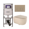 QeramiQ Dely Swirl Toiletset - 36.3x51.7cm - Geberit UP320 inbouwreservoir - met Burda frame - slimzitting - bedieningsplaat taupe - rechthoekige knoppen - beige SW1164231