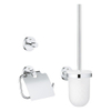 GROHE Essentials Set d'accessoires pour toilettes 3 pièces avec porte-balai de toilettes, patère et porte-rouleau de papier toilette avec clapet chrome 0438150