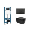 QeramiQ Dely Swirl Toiletset - inbouwreservoir Qeramiq Flush - slim zitting - metaal mat zwarte bedieningsplaat - ronde knoppen - mat zwart SW1578311