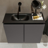 MONDIAZ TURE Toiletmeubel 60x23x50cm met 0 kraangaten 2 deuren dark grey mat Wastafel Eden links Solid Surface Zwart SW475278