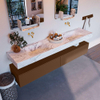Mondiaz ALAN-DLUX Ensemble de meuble - 200cm - meuble Rust mat - 2 tiroirs - Lavabo Cloud Glace suspendu - vasque Gauche et droite - 0 trous de robinet SW806025
