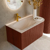 MONDIAZ KURVE-DLUX Meuble de salle de bains 85cm arrondi à droite couleur Ruby avec 1 tiroir et 1 porte. Lavabo CLOUD gauche 1 trou de robinet Meli. SW1431978