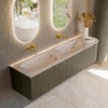 MONDIAZ KURVE-DLUX 175cm meuble de salle de bains arrondi Droit couleur Shadow avec 2 tiroirs et 1 porte. Lavabo STOR SMALL Double / Gauche sans trou de robinet Nata. SW1432348