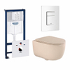 QeramiQ Dely Swirl Toiletset - 36.5x 53cm - Grohe Rapid inbouwreservoir - slim zitting - witte bedieningsplaat - rechthoekige knoppen - beige SW1130207