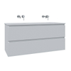 Saniclass Chaci Meuble de salle de bain - 120x45x55cm - lavabo en céramique brillant blanc - 2 vasques - sans trou de robinet - 2 tiroirs - blanc mat SW809393