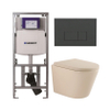 QeramiQ Dely Toiletset - 36.3x51.7cm - diepspoel - rimless - Geberit UP320 inbouwreservoir - softclose toilet zitting 35 mm - bedieningsplaat antraciet mat - rechthoekige knoppen - mat beige SW1236500