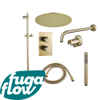 FugaFlow Eccelente Sobrado Ensemble de douche encastrable - thermostatique - bras mural - barre curseur - pomme de douche 25cm - douchette stick - Cuivre brossé PVD SW1124087