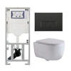 QeramiQ Dely Swirl Toiletset - 36.3x51.7cm - Geberit UP320 inbouwreservoir - met Burda frame - slim zitting - mat zwarte bedieningsplaat - rechthoekige knoppen - wit glans SW1126089