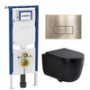 QeramiQ Dely Swirl Toiletset - 36.3x51.7cm - Geberit UP720 Duofix Sigma inbouwreservoir - 35mm zitting - bedieningsplaat geborsteld messing - rechthoekige knoppen - mat zwart SW1413972