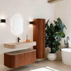 MONDIAZ THOR-DLUX 110cm meuble de salle de bains arrondi gauche + droite couleur Ruby avec 1 tiroir et 2 portes. Vasque suspendue CLOUD Milieu 1 trou de robinet couleur Saba. SW1463034