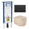 QeramiQ Dely Swirl Toiletset - 36.3x51.7cm - Geberit UP720 Duofix Sigma inbouwreservoir - 35mm zitting - mat zwarte metalen bedieningsplaat - rechthoekige knoppen - mat beige SW1416826