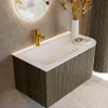 Mondiaz KURVE-DLUX Ensemble de meuble de salle de bains - 85x46x40cm - 1 tiroir - 1 porte - lavabo solid surface - gauche - 1 trou de robinet - Shadow SW1414409