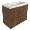 Saniclass Holz Atelier Badkamermeubelset - 80x45x63.5cm - Bari keramische wastafel wit - 1 wasbak - zonder kraangat - 2 lades - mat walnut pure (hout) SW1478728