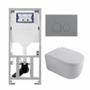 QeramiQ Dely Swirl Toiletset - 36.3x51.7cm - Geberit UP320 inbouwreservoir - met Burda frame - 35mm zitting - bedieningsplaat licht grijs - ronde knoppen - glans wit SW1164803
