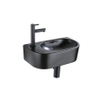 Fugaflow Efficiente Pietra Ensemble lavabo pour WC - 40x21.5x12cm - gauche - lisse - semi-circulaire - 1 trou de robinet - céramique - robinet de lavabo noir mat - bonde - siphon abaissé - noir mat SW1442416