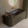 Ensemble de meuble de salle de bain Mondiaz KURVE-DLUX - 105x46x40cm - 1 tiroir - 1 porte - lavabo en solid surface - droite - sans trou de robinet - Shadow SW1414642