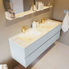 Mondiaz VICA-DLUX ensemble de meuble de salle de bain - 150cm - meuble sous-vasque argile - 4 tiroirs - lavabo encastré nuage double - 2 trous de robinet - version haute de 60cm - ostra SW1085587