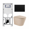 QeramiQ Dely Pack WC - 36,3x51,7cm - à fond creux - sans bride - réservoir encastré Geberit UP320 - abattant WC softclose 35 mm - plaque de commande en plastique noir mat - boutons ronds - beige mat SW1236517