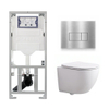 Pack WC QeramiQ Dely Swirl Compact - réservoir encastrable Geberit UP320 - avec bâti-support Burda - abattant slim - plaque de commande en métal inox - boutons rectangulaires - blanc brillant SW1592291