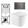 QeramiQ Dely Toiletset - 36.3x51.7cm - diepspoel - rimless - Geberit UP320 inbouwreservoir - met Burda frame - softclose toiletzitting - gunmetal bedieningsplaat - ronde knoppen - glans wit SW804659