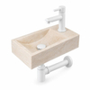 Saniclass Fuente Fonteinset - 40x22x10cm - kraangat rechts - fonteinkraan mat wit - afvoerplug - verlaagd sifon - gemeleerd natuursteen SW1445944