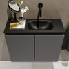 MONDIAZ TURE Kit lave-mains - 60x23x50cm - 0 trous de robinet - 2 portes - gris foncé mat - Lavabo à droite - Solid Surface Noir SW475280