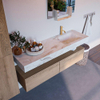 Mondiaz ALAN-DLUX Ensemble de meuble - 150cm - meuble Washed Oak mat - 2 tiroirs - Lavabo Cloud Frappe suspendu - vasque Droite - 1 trou de robinet SW808747