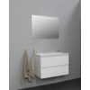 Basic Bella Meuble salle de bains avec lavabo acrylique Blanc 80x55x46cm sans trous de robinet avec miroir et éclairage Blanc brillant SW491786