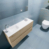 MONDIAZ ADA Toiletmeubel - 100x30x50cm - 1 kraangat - 2 lades - washed oak mat - wasbak links - Solid surface - Wit SW472778
