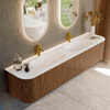 MONDIAZ KURVE-DLUX 200cm Meuble salle de bain avec module 25 G et D - couleur Walnut - 2 tiroirs - 2 portes - vasque STOR SMALL double - 2 trous de robinet - couleur Ostra SW1137906