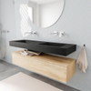 MONDIAZ ALAN 150cm - meuble bas - chêne blanchi - 1 tiroir - lavabo suspendu - 2 vasques - 0 trou de robinet - urban SW408541