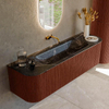 Mondiaz KURVE-DLUX Ensemble meuble de salle de bains - 160x46x40cm - 1 tiroir - 2 portes - lavabo solid surface - central - sans trou de robinet - Ruby SW1416048