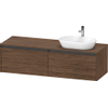 Duravit ketho 2 meuble sous lavabo avec plaque console avec 2 tiroirs pour lavabo à droite 160x55x45.9cm avec poignées anthracite noyer foncé mate SW772710