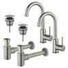 FugaFlow Eccelente Sobrado Kit robinet lavabo - pour double vasque - robinet haut - bec rotatif - bonde clic clac - siphon design bas - Inox brossé PVD SW1124196