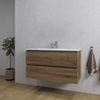 Saniclass Chaci Meuble de salle de bain - 100x45x55cm - lavabo en céramique brillant blanc - 1 vasque - 1 trou de robinet - 2 tiroirs - noyer SW721293