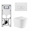 QeramiQ Dely Toiletset - 36.3x51.7cm - diepspoel - rimless - Geberit UP320 inbouwreservoir - met Burda frame - softclose toiletzitting - mat witte bedieningsplaat - ronde knoppen - glans wit SW1102474