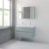 Bruynzeel Pinto badmeubelset 65.3x100x46cm 2 kraangaten 2 wasbakken 2 lades met spiegelkast met softclose composite fjord groen SW384791 Bruynzeel Pinto badmeubelset 65.3x100x46cm 2 kraangaten 2 wasbakken 2 lades met spiegelkast met softclose composite fjord groen SW384791