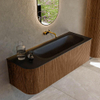 MONDIAZ KURVE 135cm Meuble salle de bain avec module 25 G - couleur Walnut - 1 tiroir - 1 porte - vasque BIG MEDIUM droite - sans trous de robinet - Urban SW1138521