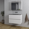 Saniclass Chaci Meuble de salle de bain - 80x46x55cm - lavabo en céramique noir - 1 vasque - sans trou de robinet - 2 tiroirs - armoire miroir - blanc mat SW856579