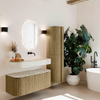 MONDIAZ THOR-DLUX Meuble de salle de bains 110cm arrondi gauche + droite couleur Dusk avec 1 tiroir et 2 portes. Vasque suspendue CLOUD Droite sans trou de robinet couleur Ostra. SW1462799